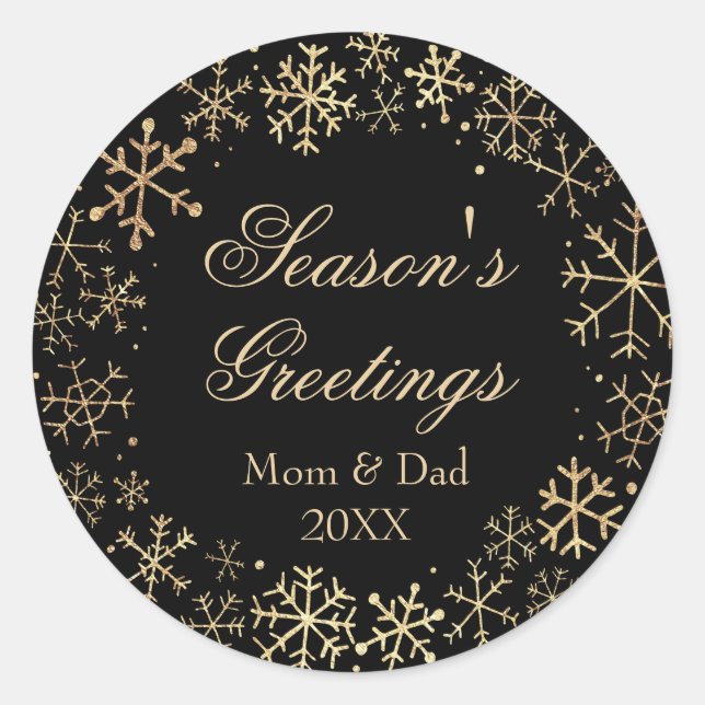 Named Season's Greetings Classic Round Sticker (Front)