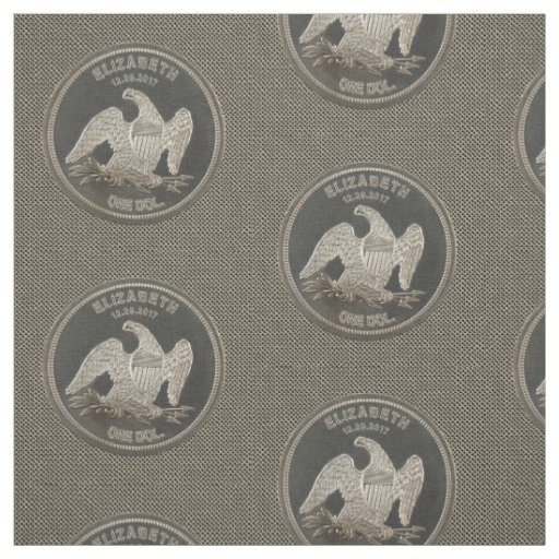 Named Silver 1865 Dollar On Metal Wire Background Fabric