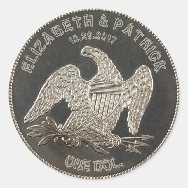 Named Silver 1865 Dollar Wedding Or Anniversary Classic Round Sticker (Front)