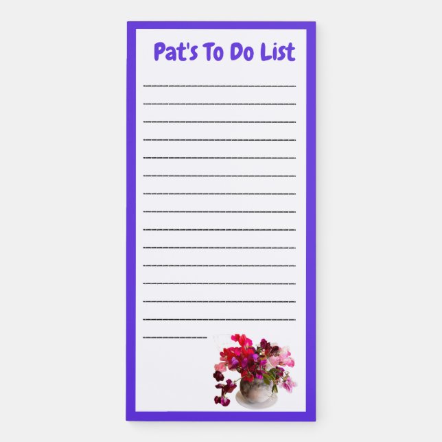 Named Sweet pea magnetic to do list  Notepad (Front)