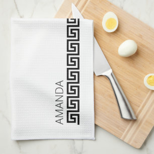 Named Timeless Black White Greek Key Kitchen Towel
