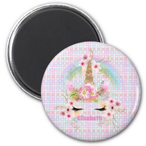 Named UNICORN Pink Gold Flowers Girls Teens Gifts Magnet