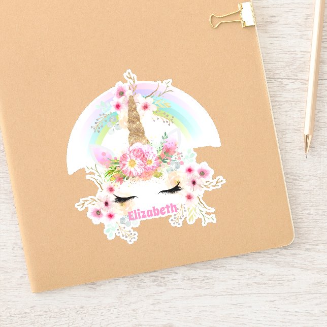 Named UNICORN Pink Gold Flowers Girls Teens Gifts Sticker (Notebook)