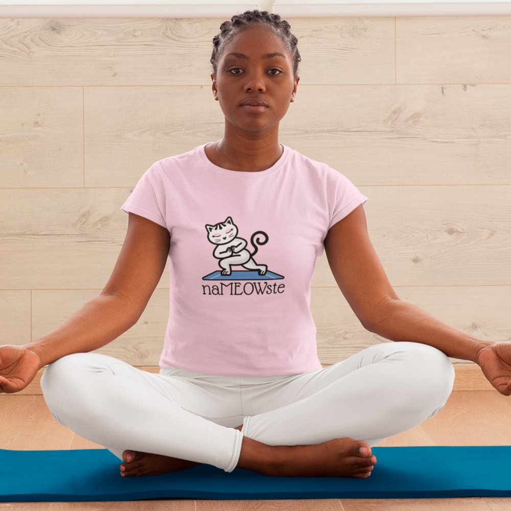 Discover NaMEOWste Cat In a Yoga Meditating Pose Personalized T-Shirt
