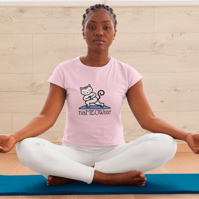 NaMEOWste Cat In a Yoga Meditating Pose T-Shirt (Beauty Gold Dusted Mascara Eye Lashes Luxurious Loyalty Card)