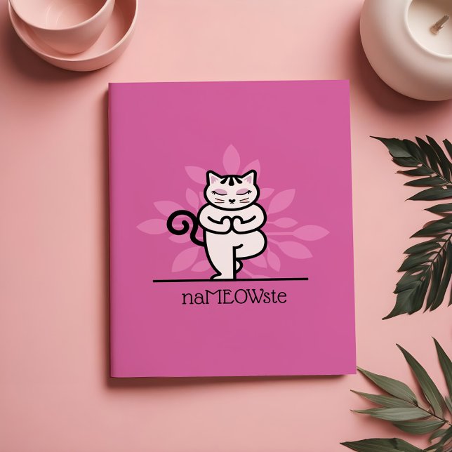 NaMEOWste Cat In a Yoga Meditating Tree Pose Pink Pocket Folder (NaMEOWste Cat In a Yoga Meditating Tree Pose Pink Pocket Folder)