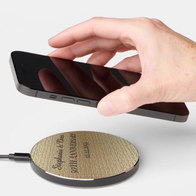Names and Date 50th Anniversary Gold Wireless Charger (Hand)