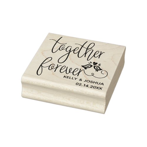 Names and Date Together Forever Love Birds Rubber Stamp