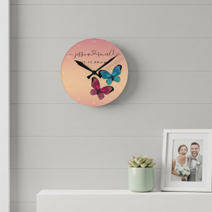 Names and Date Wedding Gift Personalized Rose Gold Round Clock