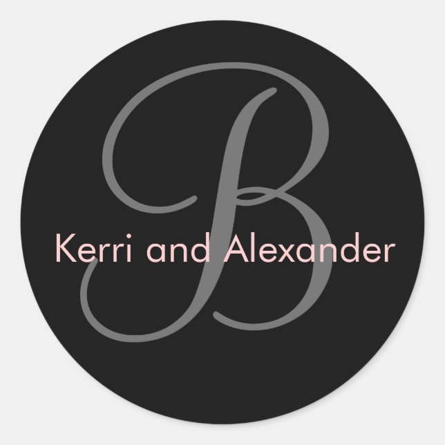 Names and Initial Monogram B Sticker Black & Pink (Front)