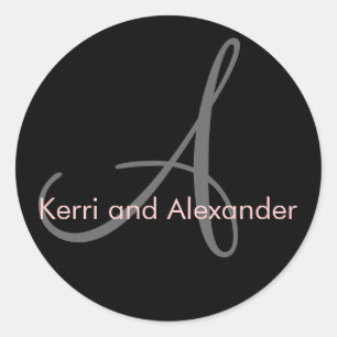 Names and Initial Monogram Sticker Black and Pink