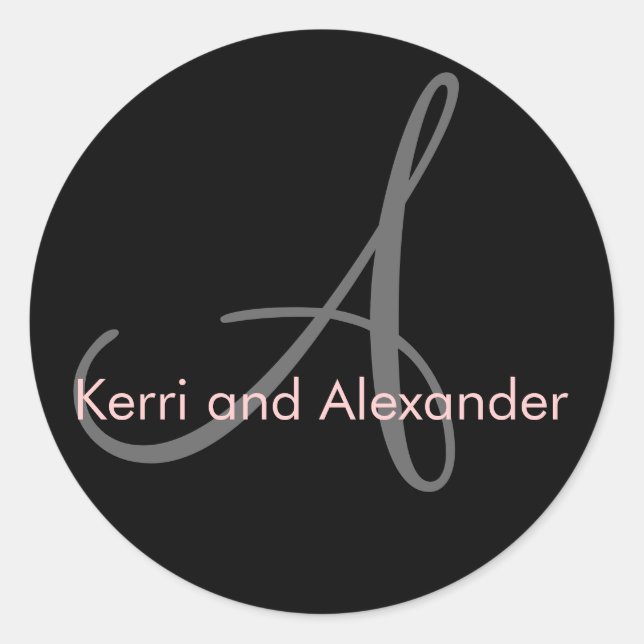 Names and Initial Monogram Sticker Black and Pink (Front)