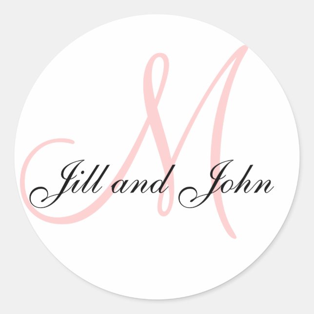 Names and Initial Monogram Sticker White Pink (Front)