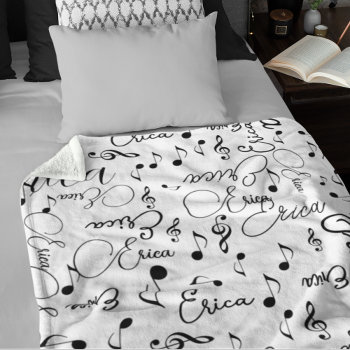 Names And Speckled Musical Notes Black And White Fleece Blanket by mixedworld at Zazzle