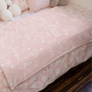 Names and Speckled Musical Notes Pink Fleece Blanket