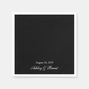 Names and Wedding Date Black and White Napkins