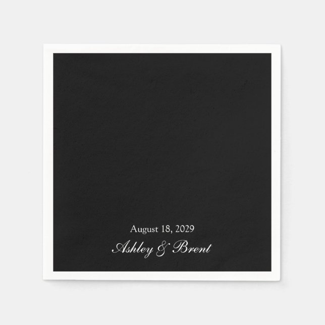 Names and Wedding Date Black and White Napkins (Front)