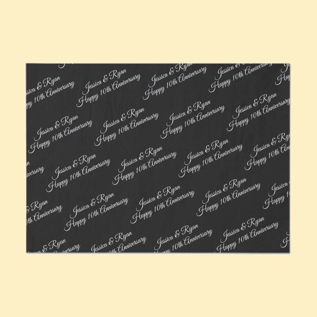 Names & Anniversary Year, White Script, Black Tissue Paper (Creator Uploaded)