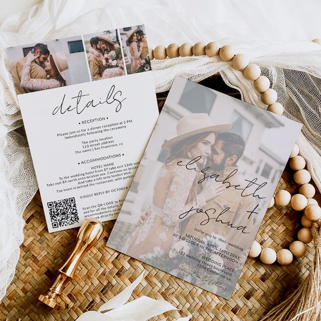 Names calligraphy white 4 photo all in one wedding invitation (Creator Uploaded)