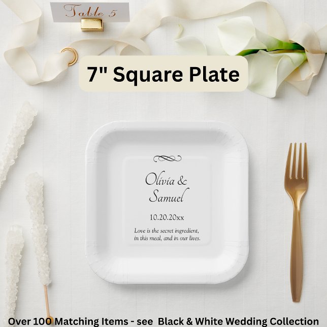 Names Date Message Black White Infinity Scroll, 7" Paper Plates (Creator Uploaded)