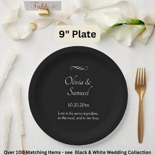 Names Date Message Black White Infinity Scroll, 9" Paper Plates