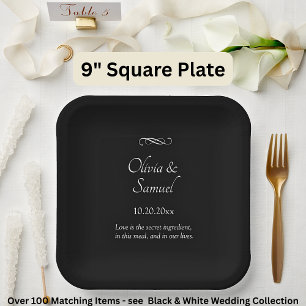 Names Date Message Black White Infinity Scroll, 9" Paper Plates