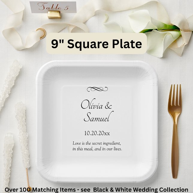 Names Date Message Black White Infinity Scroll, 9" Paper Plates (Creator Uploaded)