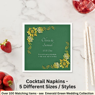 Names Date Message Emerald Green & Gold Cocktail Napkins