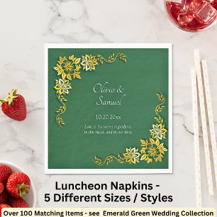 Names Date Message Emerald Green & Gold Luncheon Napkins