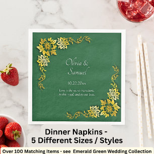 Names Date Message Emerald Green & Gold Paper Dinner Napkins