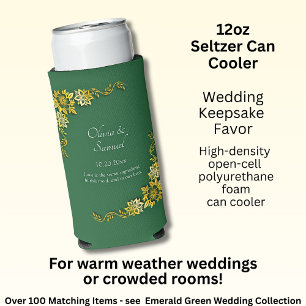 Names Date Message Emerald Green & Gold Seltzer Can Cooler
