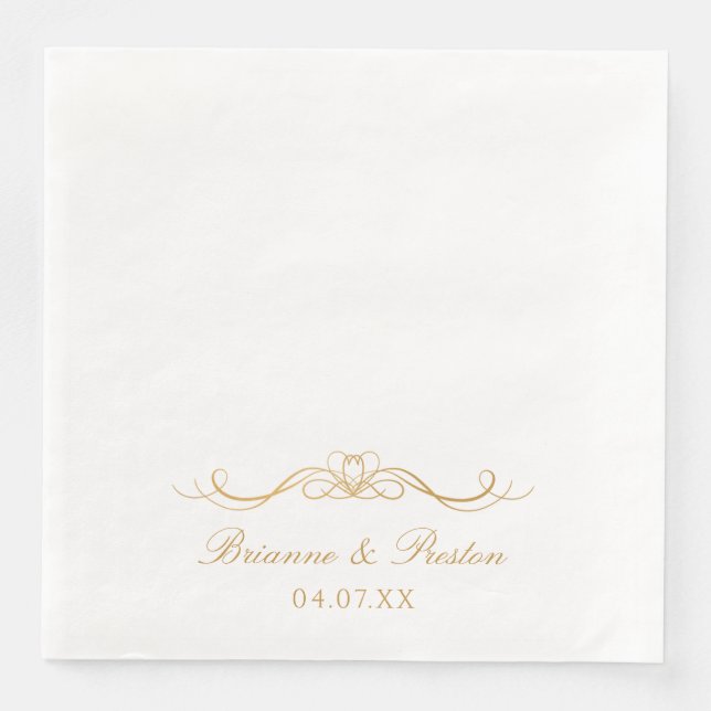 Names Date Modern Elegant Gold Script Wedding Paper Dinner Napkins (Front)