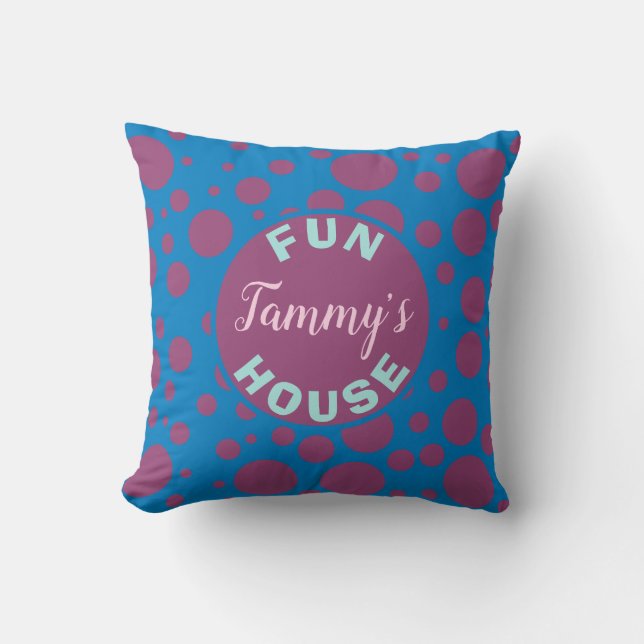 Name's Fun House Blue Purple Dots Bubbly Circles Throw Pillow (Front)