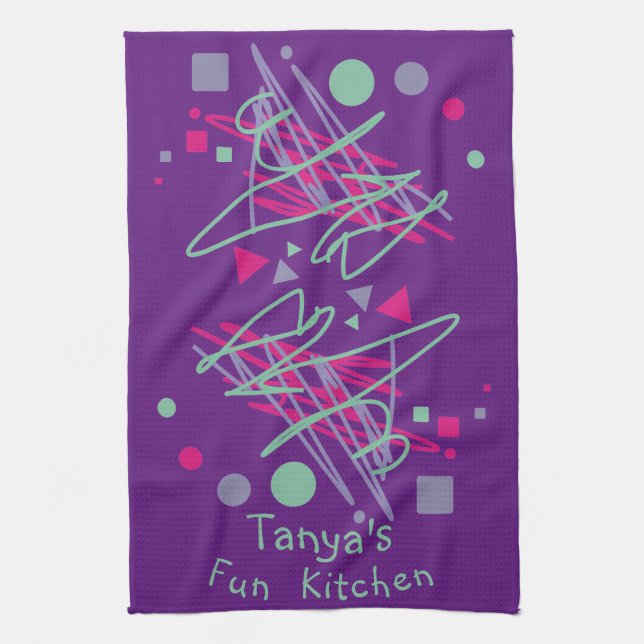 Name's Fun Kitchen Pink Purple Teal Shapes Medley  Kitchen Towel (Vertical)