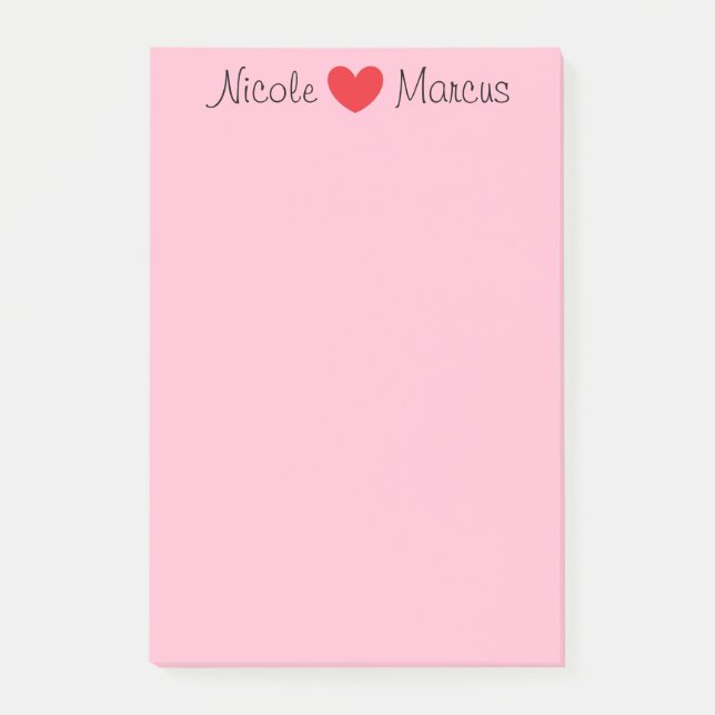 Names & Heart Pink Post-it Notes (Front)