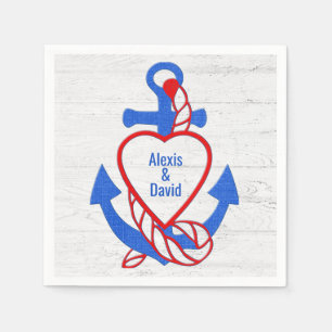 Names In Heart Anchor On Whitewashed Wood Napkins