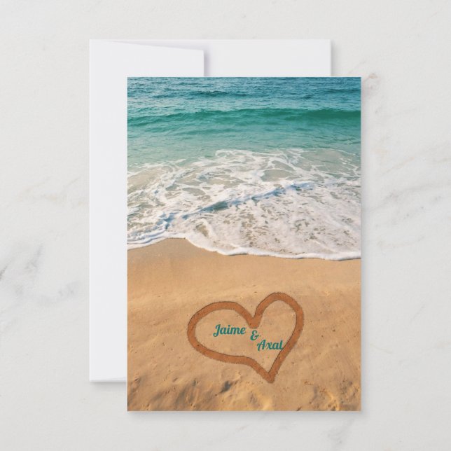 Names in Heart on the Beach Wedding RSVP Card (Back)