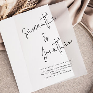 Names in Informal Script Wedding Overlay Vellum Invitations