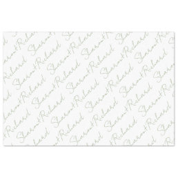 Names in sage green script calligraphy wedding tissue paper