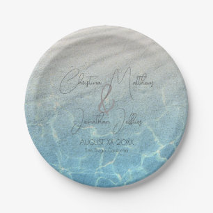 Names in the Sand Beach Wedding Paper Plates