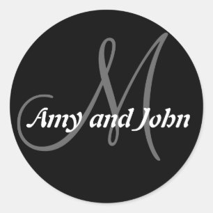 Names & Initial Monogram Wedding Sticker Black