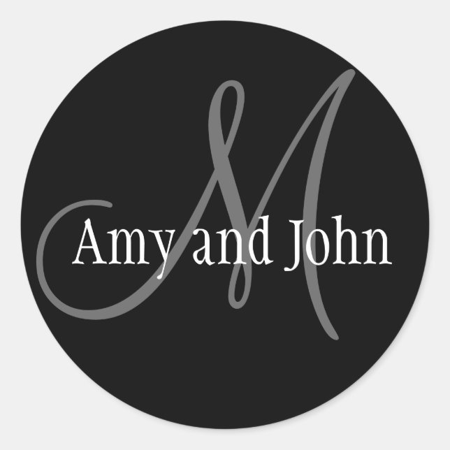 Names & Initial Monogram Wedding Sticker Black (Front)