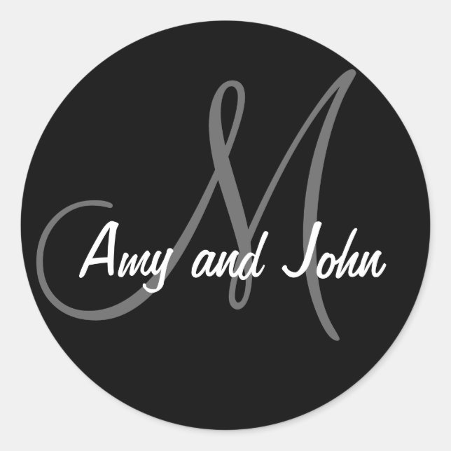 Names & Initial Monogram Wedding Sticker Black (Front)