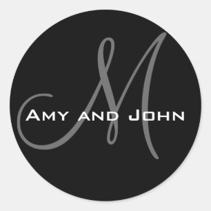 Names & Initial Monogram Wedding Sticker Black