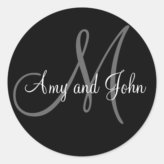 Names & Initial Monogram Wedding Sticker Black (Front)