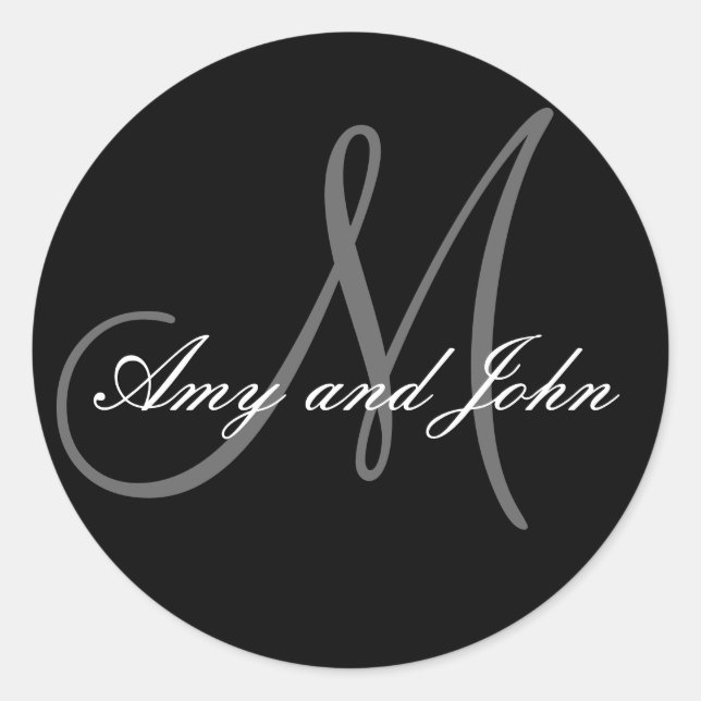 Names & Initial Monogram Wedding Sticker Black (Front)