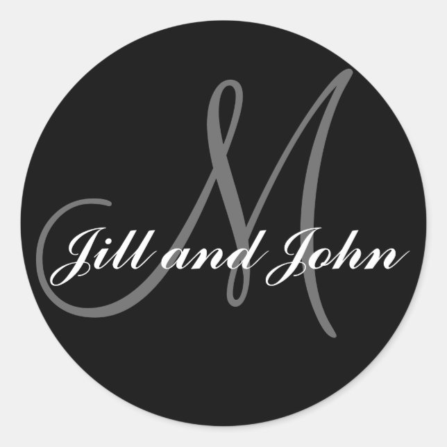 Names & Initial Monogram Wedding Sticker Black (Front)