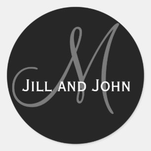 Names & Initial Monogram Wedding Sticker Black