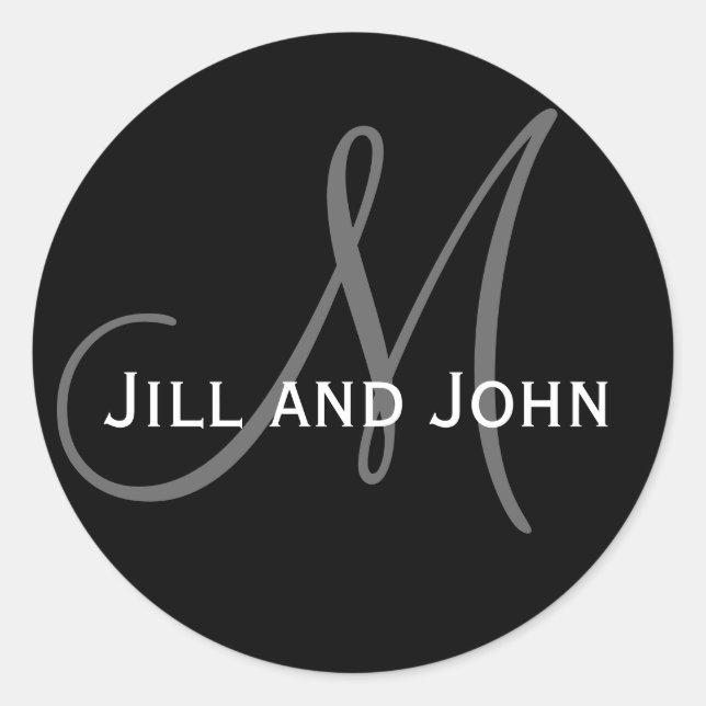 Names & Initial Monogram Wedding Sticker Black (Front)