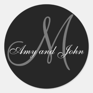 Names & Initial Monogram Wedding Sticker Black